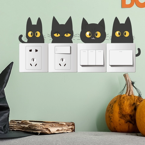 Kreative Halloween Schwarze Katze Wandtattoo PVC Abnehmbare Schalter Aufkleber Für Schlafzimmer Eingang Wohnheim Cartoon Dekoration