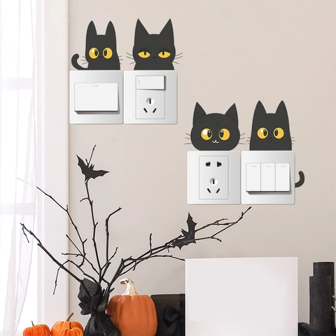 Kreative Halloween Schwarze Katze Wandtattoo PVC Abnehmbare Schalter Aufkleber Für Schlafzimmer Eingang Wohnheim Cartoon Dekoration