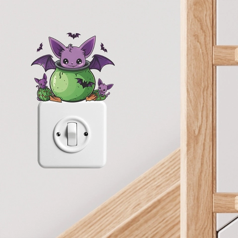 Halloween Cartoon Bat In Cauldron Wall Sticker Removable PVC Light Switch Sticker For Home Living Room Bedroom Decoration