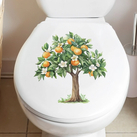 Sticker Mural Romantique Arbre à Oranges Imperméable en PVC pour Chambre d'Enfant Salle de Bain Décoration de Toilettes Autocollant
