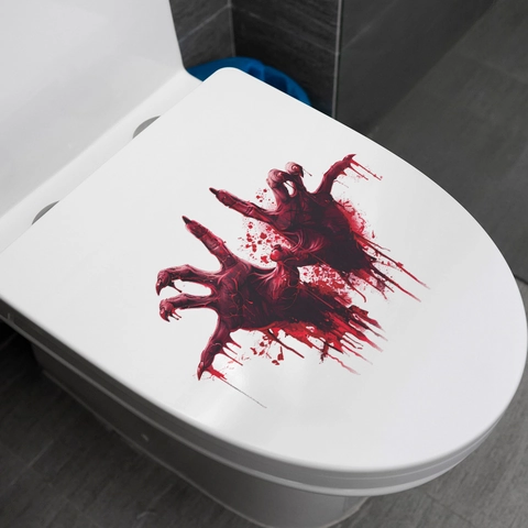 Halloween Blutige Hand Toilettenaufkleber PVC Horror Gruselig Abnehmbar Wasserdicht Badezimmer Wandtattoo Party Deko