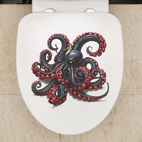 3D Octopus Toilet Sticker Halloween Removable Waterproof PVC Wall Decal For Bathroom Decor Self Adhesive Octopus Sticker