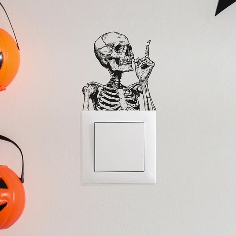 Adesivo per Interruttore Halloween Scheletro Rimovibile in PVC Nero Arte Decalcomania da Muro per Camera da Letto Decorazione Horror