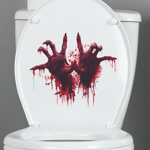 Halloween Blutige Hand Toilettenaufkleber PVC Horror Gruselig Abnehmbar Wasserdicht Badezimmer Wandtattoo Party Deko