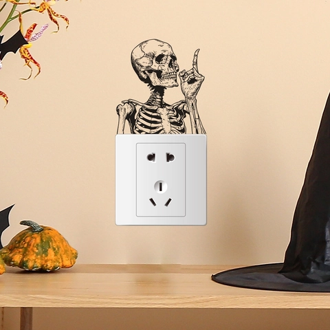 Adesivo per Interruttore Halloween Scheletro Rimovibile in PVC Nero Arte Decalcomania da Muro per Camera da Letto Decorazione Horror