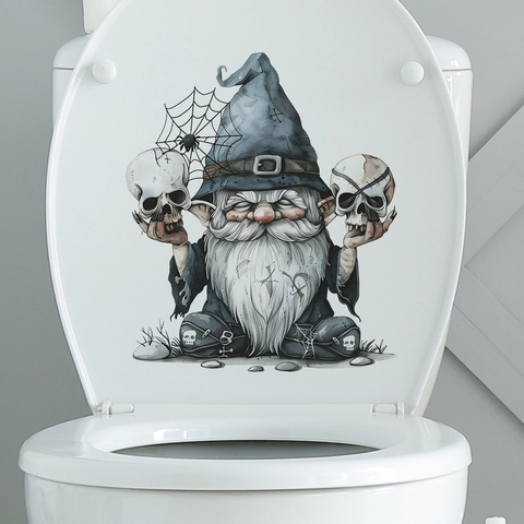 Halloween Gnome Wizard Skull Bathroom Toilet Sticker Gothic PVC Self Adhesive Wall Decal For Home Washroom Decoration
