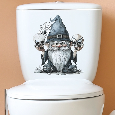 Halloween Gnome Wizard Skull Bathroom Toilet Sticker Gothic PVC Self Adhesive Wall Decal For Home Washroom Decoration