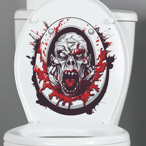 Halloween Zombie Adesivo per Sedile del Gabinetto Spaventoso Scheletro Sanguinante Decalcomania da Parete Impermeabile PVC Arredamento Bagno per Festa Casa Decorazione Gabinetto