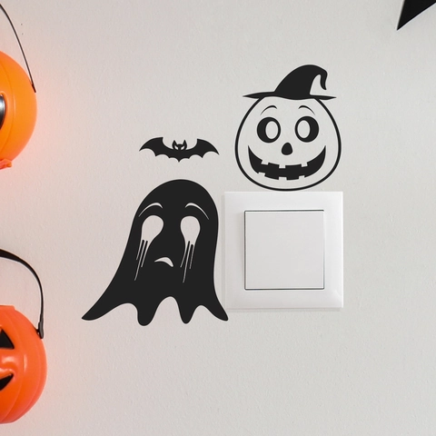 Halloween Kürbis Geist Fledermaus Wandtattoo Abnehmbare PVC Schalter Aufkleber Für Schlafzimmer Eingang Haus Deko Horror Süß Party Dekoration