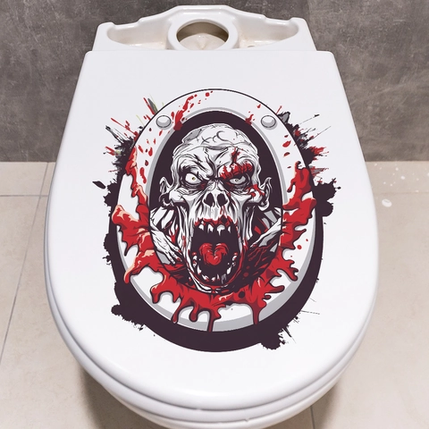 Halloween Zombie Adesivo per Sedile del Gabinetto Spaventoso Scheletro Sanguinante Decalcomania da Parete Impermeabile PVC Arredamento Bagno per Festa Casa Decorazione Gabinetto
