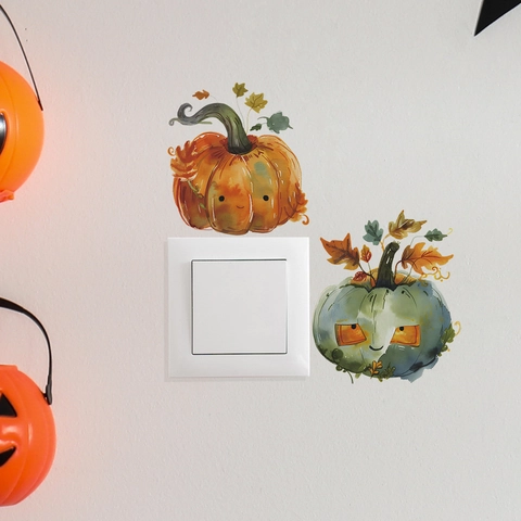 Simpatici Adesivi Murali di Zucca di Halloween ad Acquerello Decalcomanie in PVC Rimovibili per Camera da Letto Dormitorio Casa