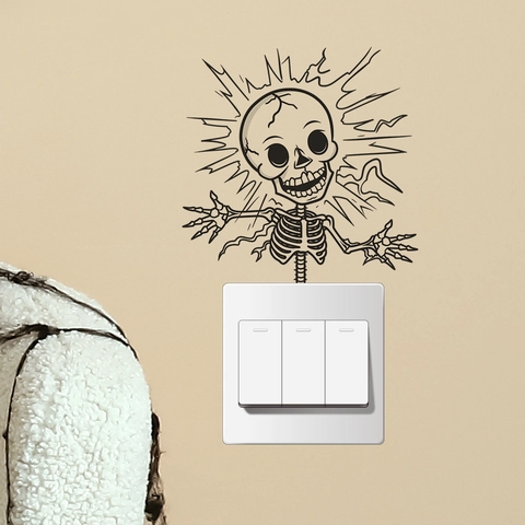 Divertente Adesivo per Interruttore Scheletro Folgorato Adesivo da Parete Creativo per Camera da Letto Dormitorio Halloween Adesivo in PVC