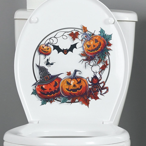 Adesivo per WC Creativo di Halloween con Zucca e Pipistrello in PVC Rimovibile per Bagno Decorazione Festiva Casa Adesivo da Parete