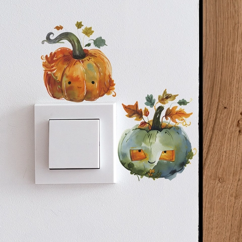 Simpatici Adesivi Murali di Zucca di Halloween ad Acquerello Decalcomanie in PVC Rimovibili per Camera da Letto Dormitorio Casa
