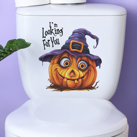 Adesivo per WC con Zucca di Halloween Cappello da Strega Impermeabile in PVC Decoro Bagno Decalcomania per la Casa