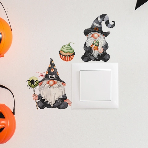 Adesivo per Interruttore Halloween Gnomo Ragno Torta PVC Impermeabile Adesivo da Parete per Camera da Letto Dormitorio