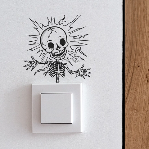 Divertente Adesivo da Parete Scheletro Folgorato Decalcomania Interruttore Luce Scheletro Creativo Decorazione Halloween Casa