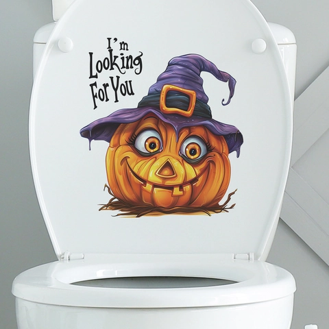 Adesivo per WC con Zucca di Halloween Cappello da Strega Impermeabile in PVC Decoro Bagno Decalcomania per la Casa