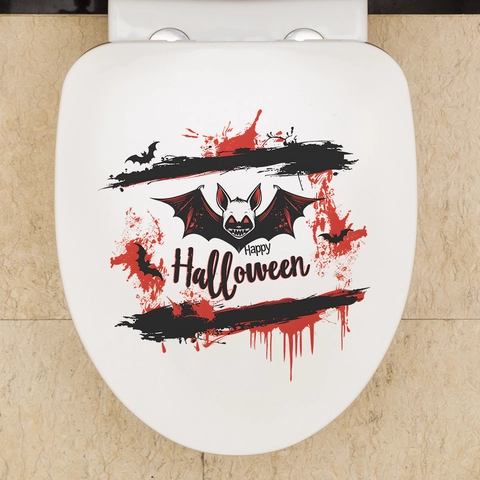 Halloween Gruselig Blutspritzer Fledermaus Toilettenaufkleber Abnehmbar PVC Horror WC-Deckel Aufkleber Für Badezimmer Feiertag Dekoration