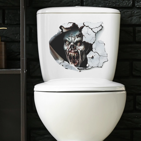 3D Horror Halloween Toilettenaufkleber Gruselige Zombie Skelett Sensenmann Wandtattoo Wasserdicht PVC Deko Party