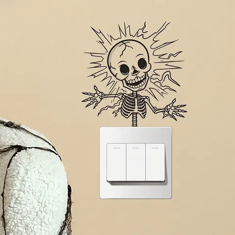 Divertente Adesivo da Parete Scheletro Folgorato Decalcomania Interruttore Luce Scheletro Creativo Decorazione Halloween Casa