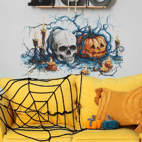 Halloween Skull Pumpkin Vine Wall Sticker PVC Removable Self Adhesive Gothic Decal Home Living Room Bedroom Decoration