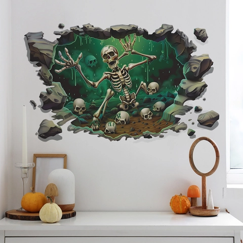 3D Skeleton Broken Wall Sticker PVC Horror Skull Decal Halloween Home Decor For Living Room Bedroom Party Mural