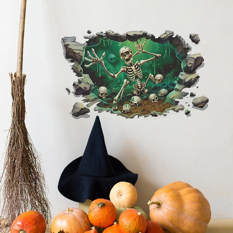 3D Skeleton Broken Wall Sticker PVC Horror Skull Decal Halloween Home Decor For Living Room Bedroom Party Mural