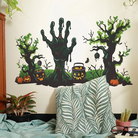 Halloween Wandaufkleber Zombie-Hand Toter Baum Kürbis PVC Selbstklebende Dekoration Für Party Zuhause