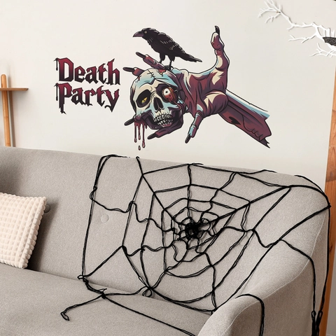 Halloween Horror Teschio Mano Zombie Corvo Adesivo da Parete Death Party Gotico PVC Autoadesivo Decalcomania per Casa Camera da Letto
