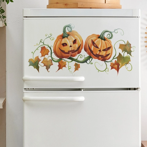 Adesivi Murali di Halloween Zucca Foglie PVC Removibile Autoadesivo Decalcomanie per Soggiorno Camera da Letto Decorazione