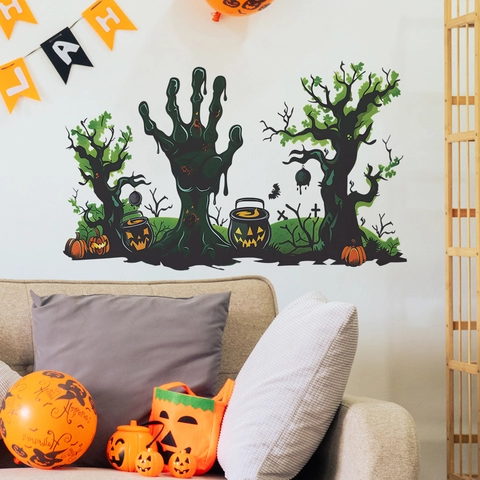 Halloween Wandaufkleber Zombie-Hand Toter Baum Kürbis PVC Selbstklebende Dekoration Für Party Zuhause