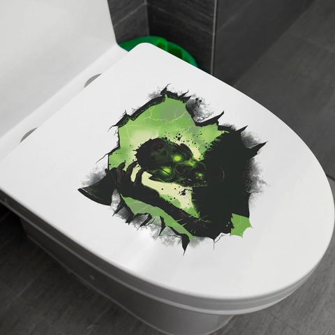 Adesivi per Toilette 3D Halloween Spaventoso Zombie Scheletro PVC Removibili Impermeabili Decalcomanie da Muro per Bagno Decorazione Horror Festa