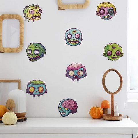 Halloween Cartoon Zombie Schädel Wandaufkleber Wasserdichte PVC Deko Aufkleber Für Kinderzimmer Wohnzimmer Party Dekoration