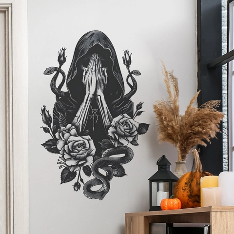 Gothic Skelett Schlange Rose Wandtattoo PVC Selbstklebend Halloween Deko Aufkleber Wohnzimmer Mysteriös Dunkel Wandbild