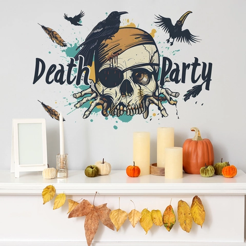 Halloween Gothic Piraten Totenkopf Rabe Wandsticker Abnehmbar PVC Selbstklebend Wandbild Für Schlafzimmer Wohnzimmer Deko