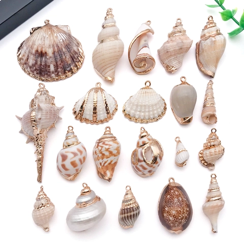 Natural Shell Acrylic Sea Snail Conch Shell Pendants Gold Electroplated For DIY Necklace Earring Jewelry Making Accessories