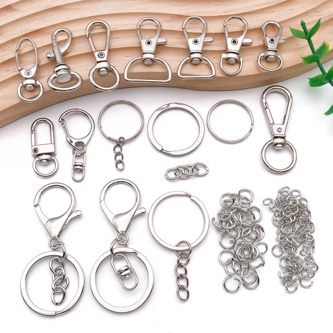 Alloy Keychain Hardware Kit Silver Lobster Clasp Swivel Hooks Spring Rings Jump Rings DIY Jewelry Bag Connectors Findings
