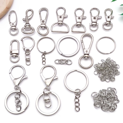 Alloy Keychain Hardware Kit Silver Lobster Clasp Swivel Hooks Spring Rings Jump Rings DIY Jewelry Bag Connectors Findings