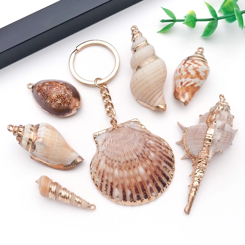 Natural Shell Acrylic Sea Snail Conch Shell Pendants Gold Electroplated For DIY Necklace Earring Jewelry Making Accessories