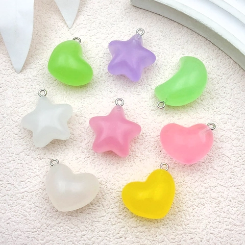 Luminous Resin Heart Star Moon Pendants With Metal Ring Candy Color Frosted DIY Jewelry Making Charms For Keychain