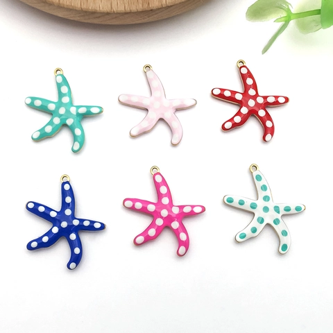 Stainless Steel Enamel Sea Star Pendants With Polka Dot Pattern For DIY Jewelry Making Necklaces Earrings Accessories