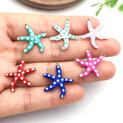 Stainless Steel Enamel Sea Star Pendants With Polka Dot Pattern For DIY Jewelry Making Necklaces Earrings Accessories