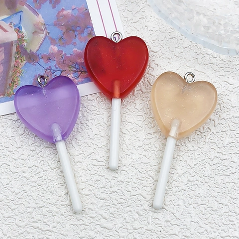 Resin Lollipop Charms Heart Star Shape DIY Jewelry Making Accessories Gradient Multicolor Keychain Pendants For Earrings Decor