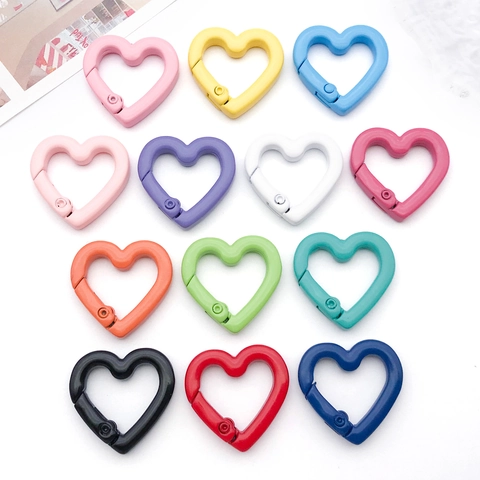 Colorful Heart Shape Zinc Alloy Lobster Clasp DIY Keychain Accessories For Bag Charm Making Cute Mini Spring Buckle Hook