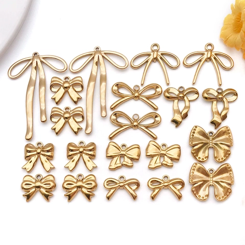 Colgante de Lazo de Acero Inoxidable Accesorios de Joyería DIY para Hacer Collares Pulseras Llaveros Dijes de Lazo Dorado para Mujer
