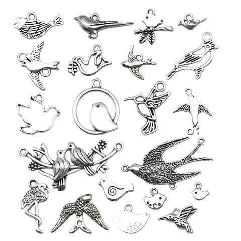 Antique Silver Alloy Bird Animal Pendants Flamingo Swallow Hummingbird Charms For DIY Jewelry Making Necklaces Earring Accessories