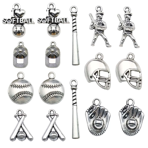 Antique Silver Zinc Alloy Sports Theme DIY Charms For Jewelry Making Baseball Football Basketball Gym Dumbbell Pendants For Bracelet Necklace Crafting