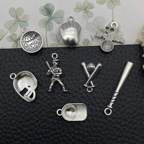 Antique Silver Zinc Alloy Sports Theme DIY Charms For Jewelry Making Baseball Football Basketball Gym Dumbbell Pendants For Bracelet Necklace Crafting