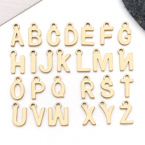 Alphabet A-Z Letter Charms Ανοξείδωτο Ατσάλι Χρυσό Ασημί Επιχρυσωμένο Κεφαλαία Πεζά Αρχικά Μενταγιόν για DIY Κατασκευή Κοσμημάτων